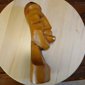 Wooden Abstract African American Hand Carved Sculpture Bust